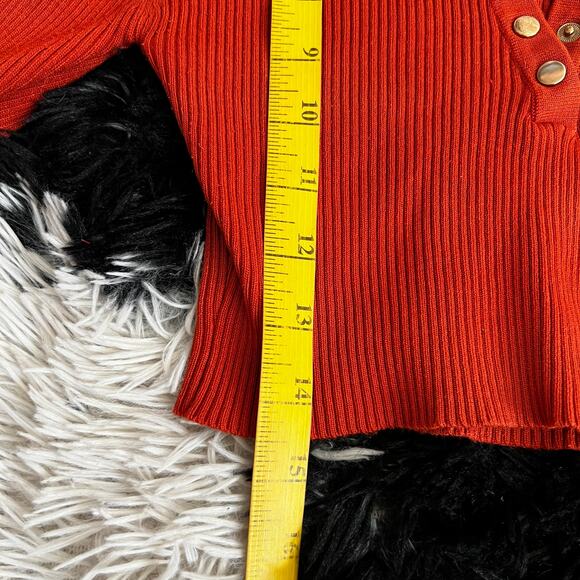 Orange Ribbed Button Front Top Y2K 2000s Retro Cozy Vintage Inspired Small - Picture 4 of 5